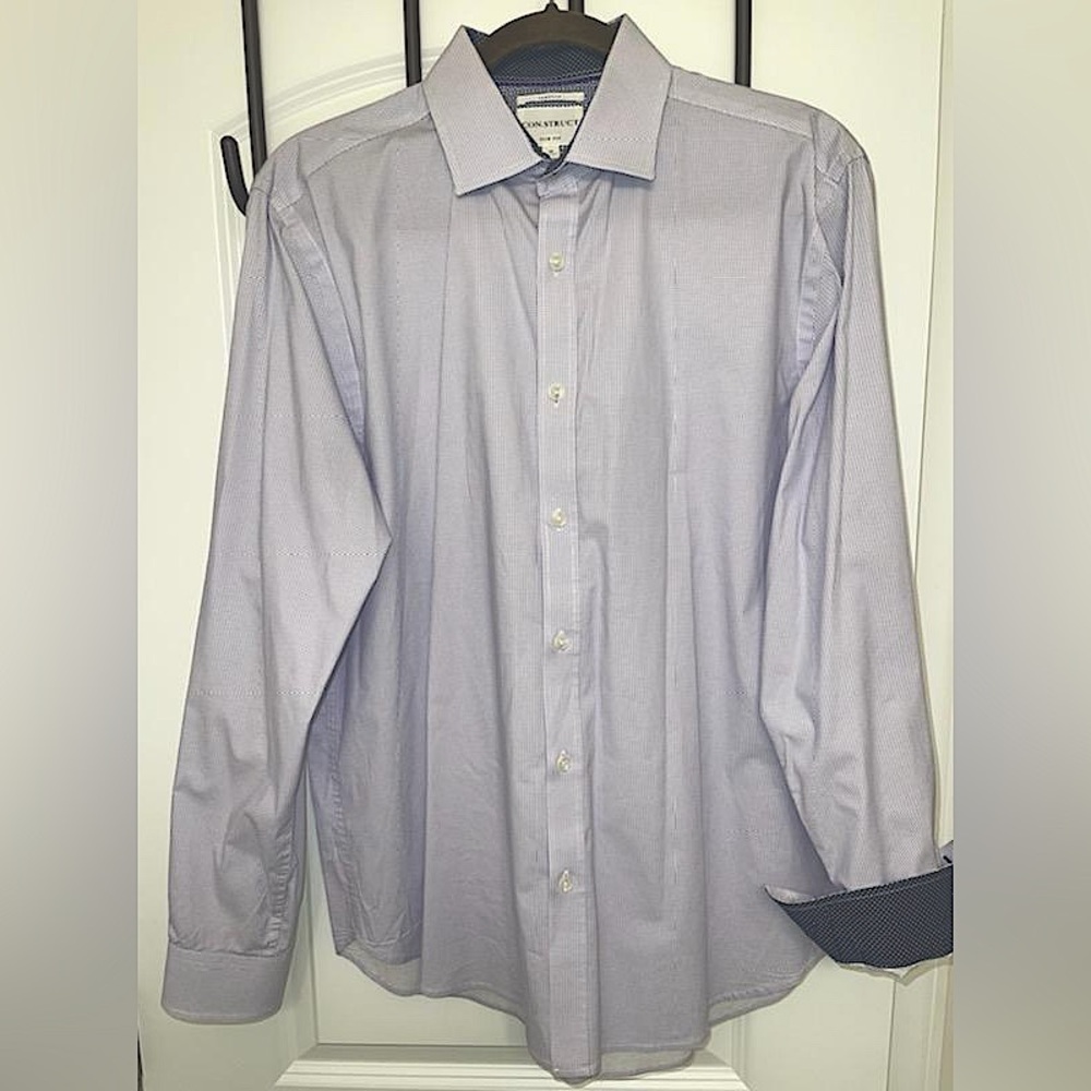 Con.Struct Men's Slim-Fit Stretch blue/pink pattern Dress Shirt